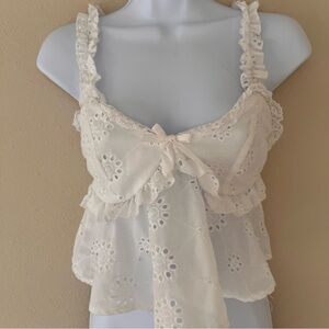 Womens White Eyelet Camisole Top Coquette Cottagecore Romantic Shabby Chic Small